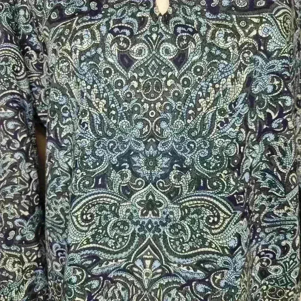 Lucky Brand Top boho blue Geometric 3/4 sleeve blouse women's small - Picture 7 of 8